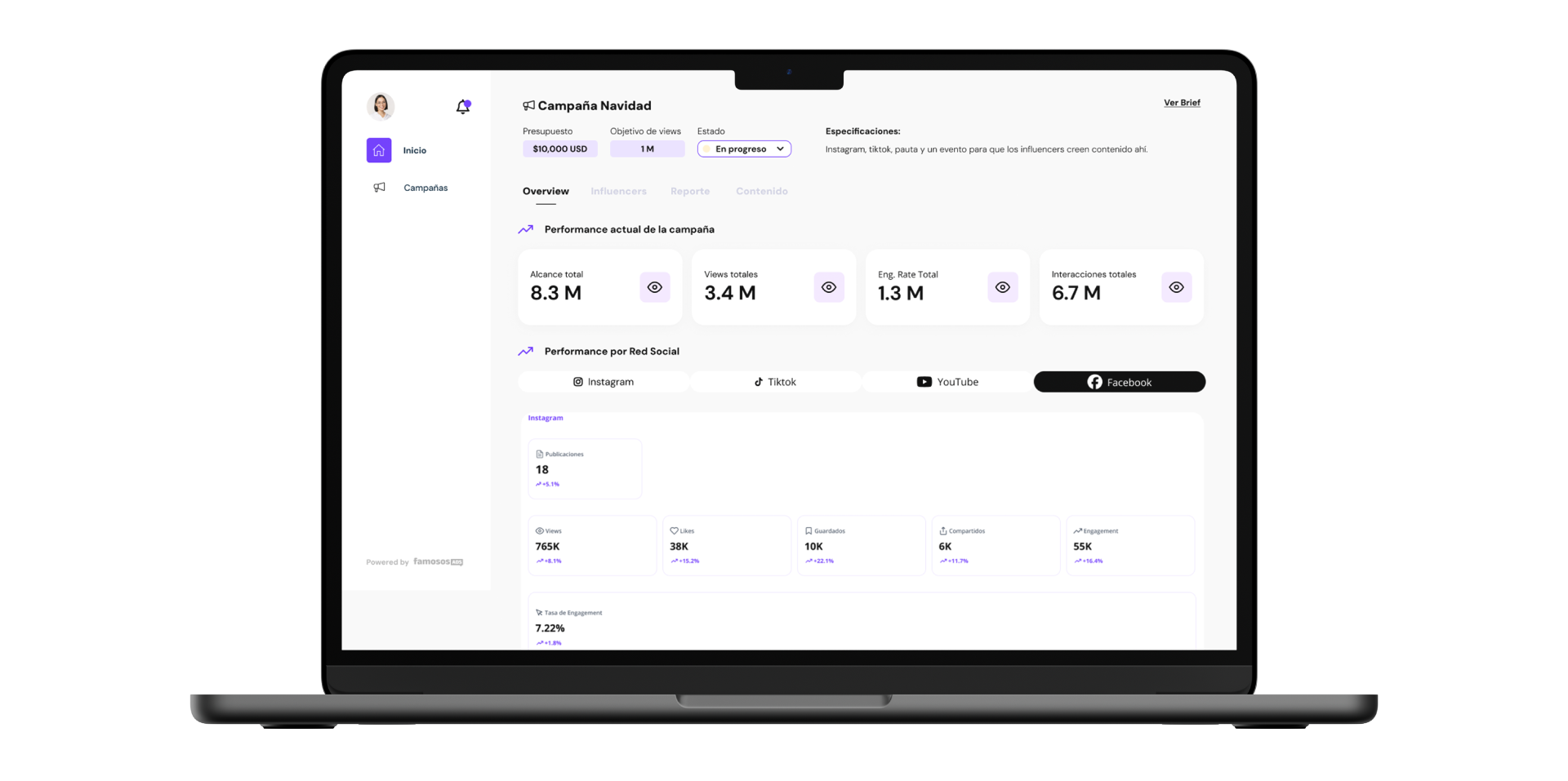 FAMOSOS platform dashboard